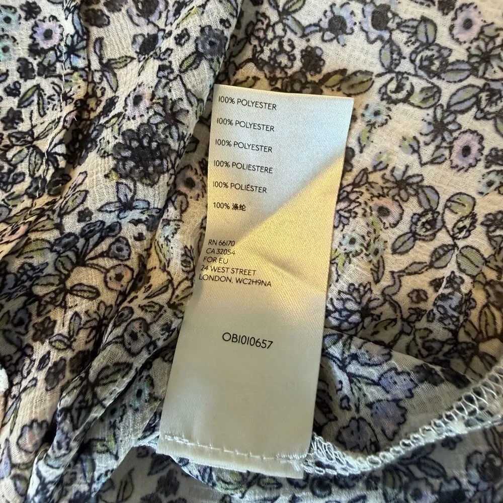 Free People Long Sleeve Floral Smocked Blouse Blue Size M Boho Summer Top